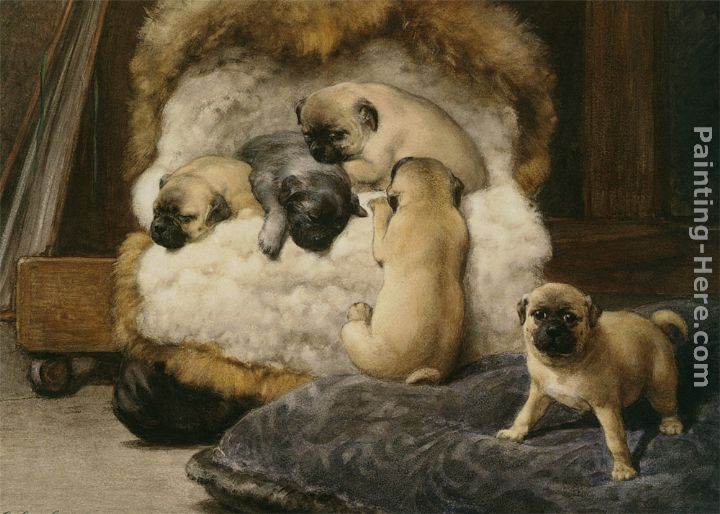 Nest Met Jonge Mastiffs painting - Otto Eerelman Nest Met Jonge Mastiffs art painting